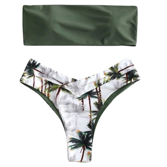 Women Bikini Set Coconut Print Padded Swimwear